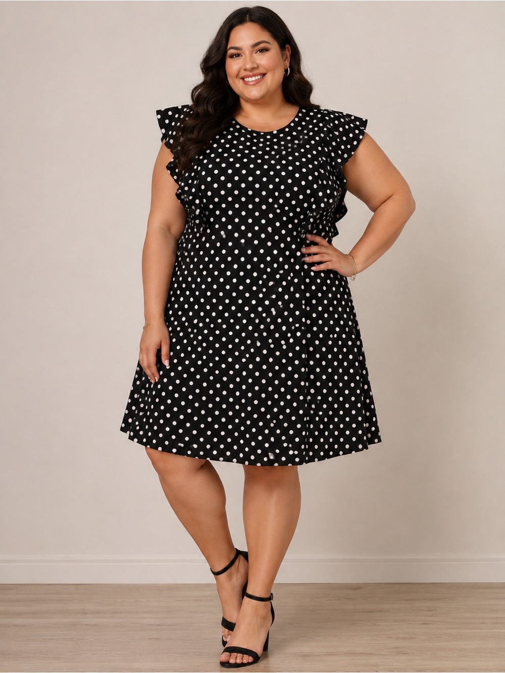 ⁠Lane Bryant Polka Dot Flutter Sleeve A-Line Dress Retro Classic Sz‎ 14/16